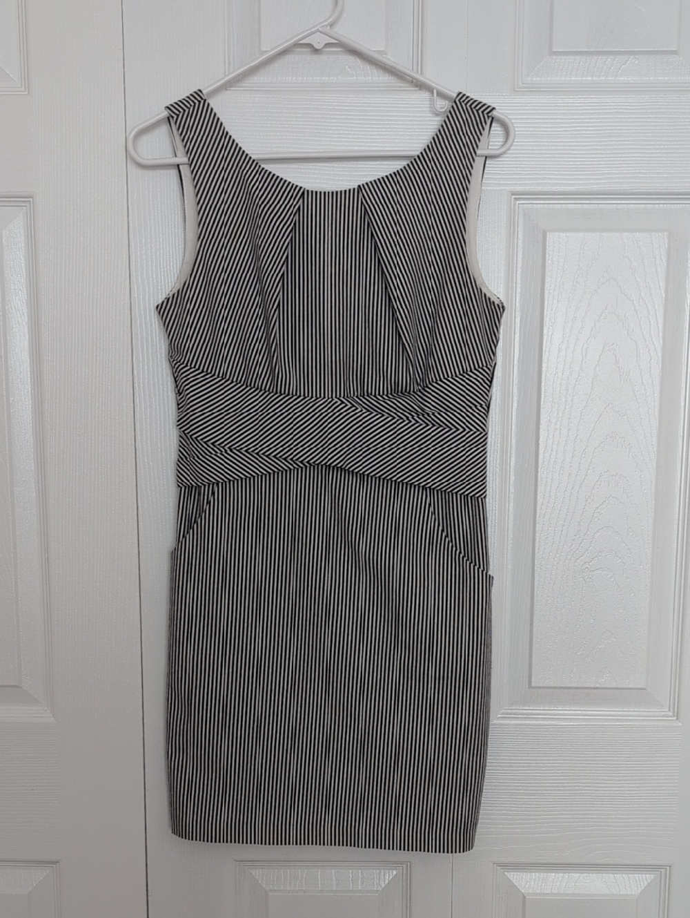 Sleeveless Black and White Striped Sheath Dress